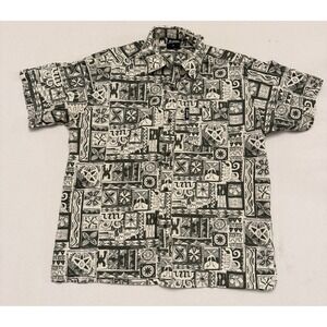 Kai-Veikau Men's Traditional Fiji Print Tiki Shirt Size Medium Green Palm Cotton